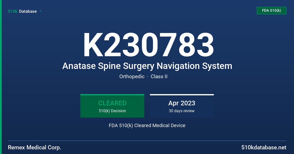 K230783 Anatase Spine Surgery Navigation System FDA 510(k) Cleared Medical Device
