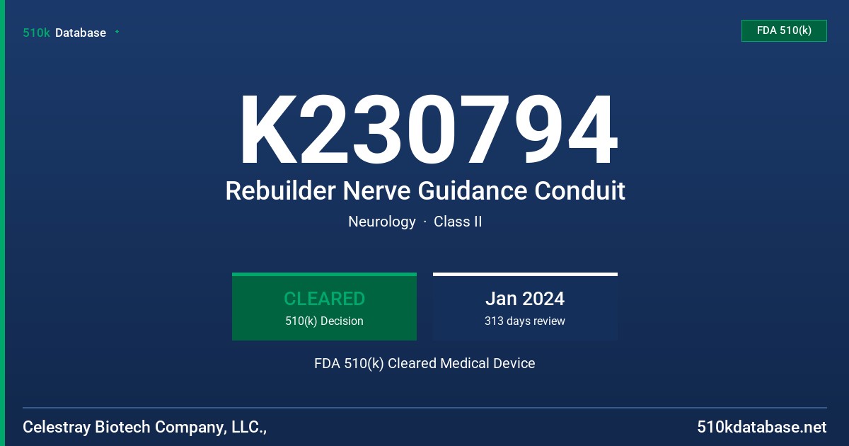 K230794 Rebuilder Nerve Guidance Conduit FDA 510(k) Cleared Medical Device