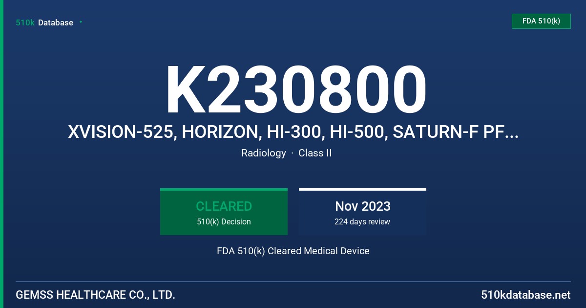 K230800 XVISION-525, HORIZON, HI-300, HI-500, SATURN-F PF32, SATURN-F PF40, SATURN-F PF50 FDA 510(k) Cleared Medical Device