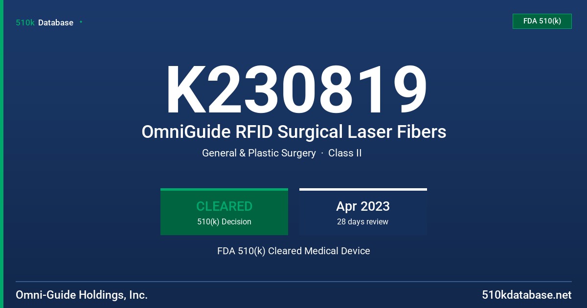 K230819 OmniGuide RFID Surgical Laser Fibers FDA 510(k) Cleared Medical Device