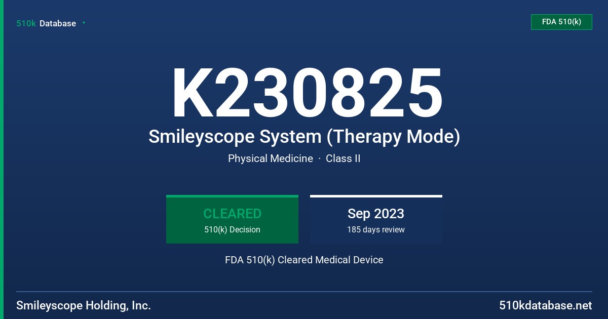K230825 Smileyscope System (Therapy Mode) FDA 510(k) Cleared Medical Device