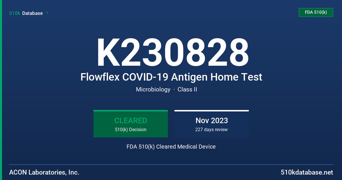 K230828 Flowflex COVID-19 Antigen Home Test FDA 510(k) Cleared Medical Device