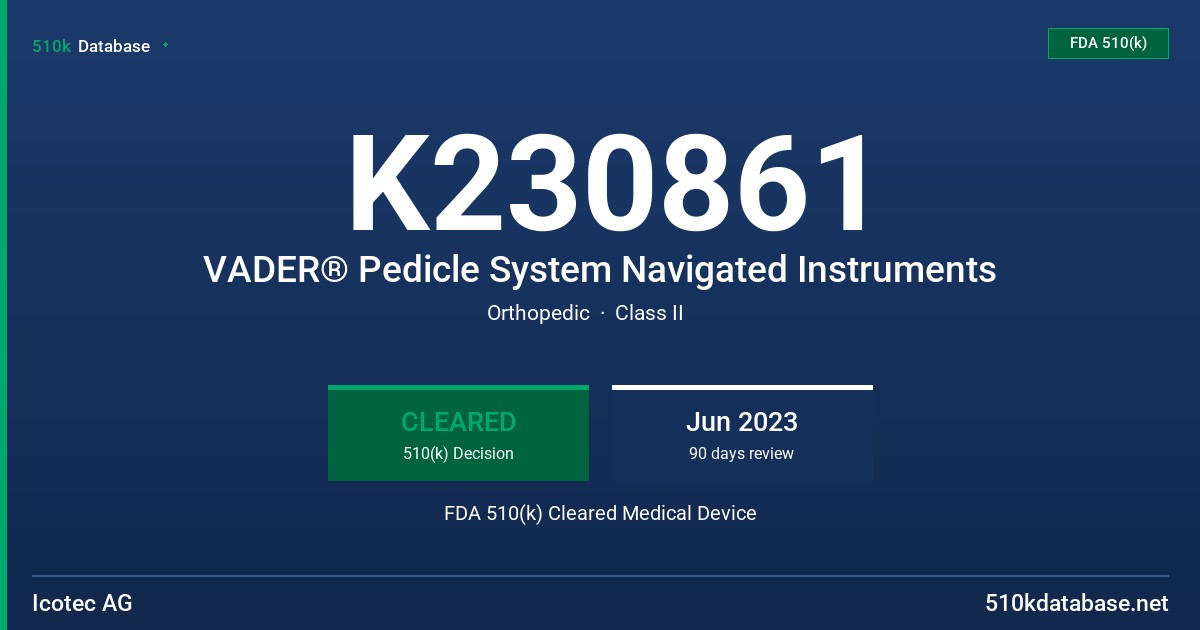 K230861 VADER® Pedicle System Navigated Instruments FDA 510(k) Cleared Medical Device
