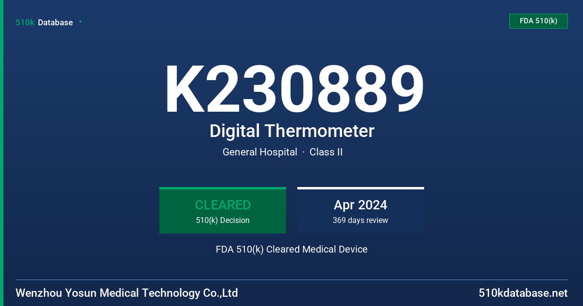 K230889 Digital Thermometer FDA 510(k) Cleared Medical Device