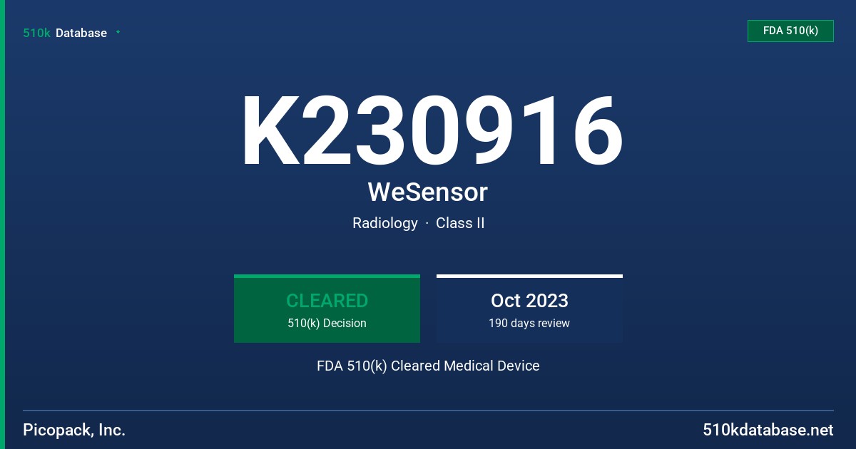 K230916 WeSensor FDA 510(k) Cleared Medical Device
