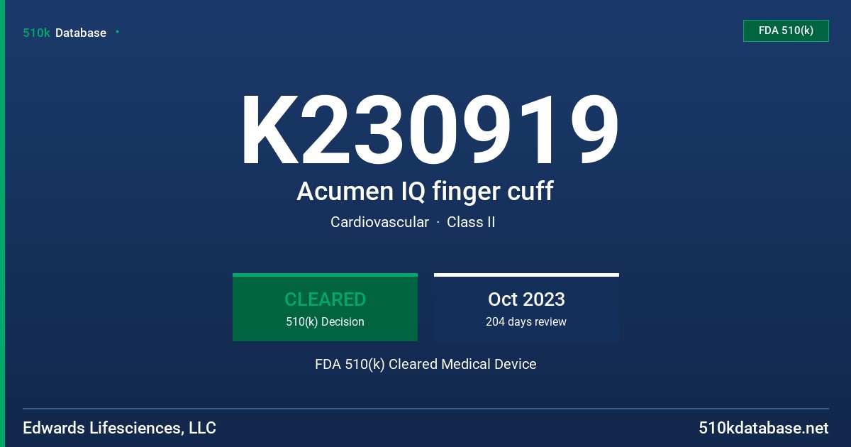 K230919 Acumen IQ finger cuff FDA 510(k) Cleared Medical Device