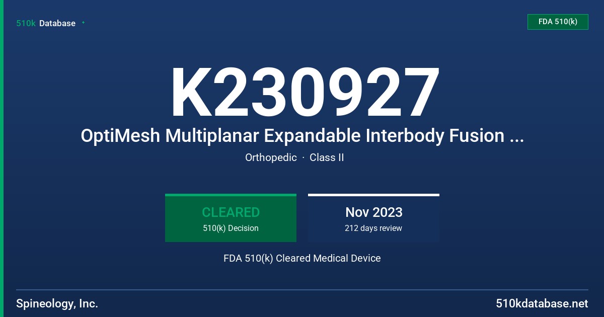 K230927 OptiMesh Multiplanar Expandable Interbody Fusion System FDA 510(k) Cleared Medical Device