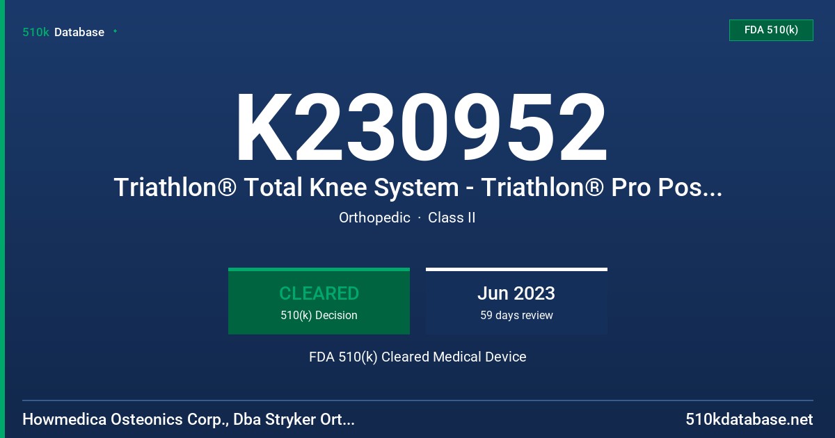 K230952 Triathlon® Total Knee System - Triathlon® Pro Posterior Stabilized (PS) Femoral Component FDA 510(k) Cleared Medical Device