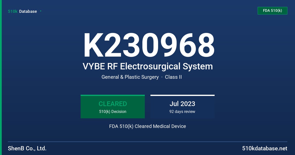 K230968 VYBE RF Electrosurgical System FDA 510(k) Cleared Medical Device