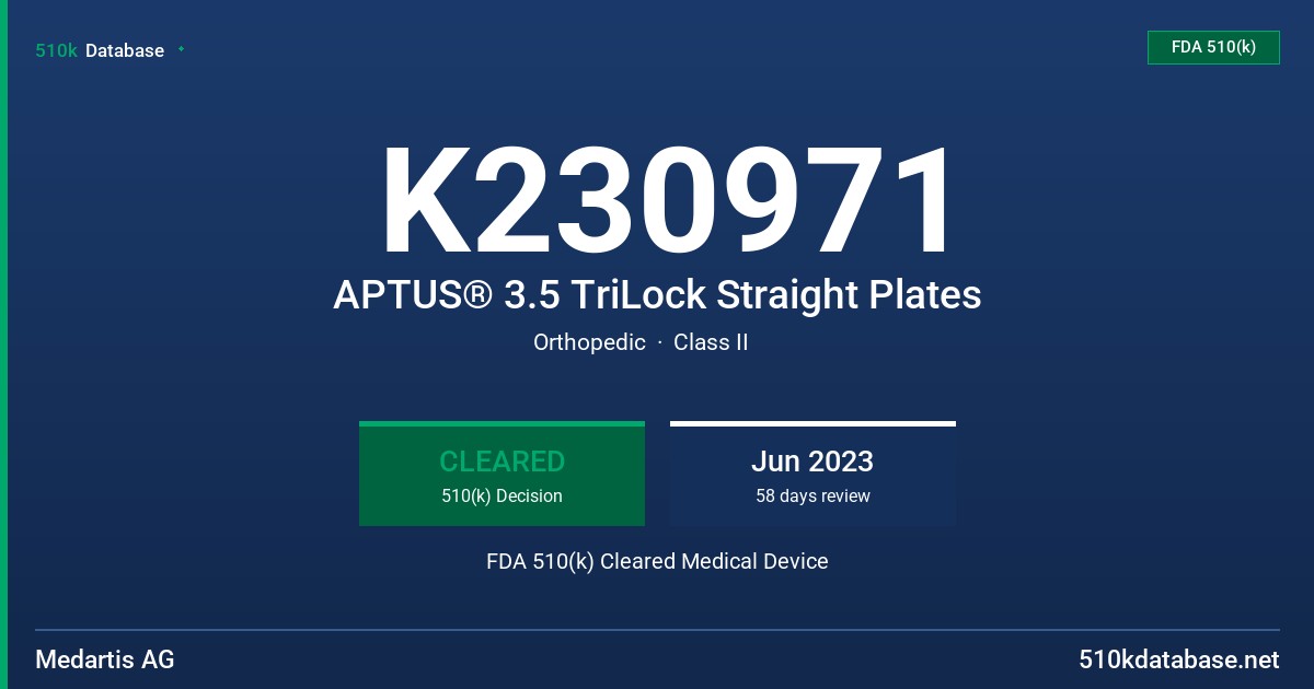K230971 APTUS® 3.5 TriLock Straight Plates FDA 510(k) Cleared Medical Device