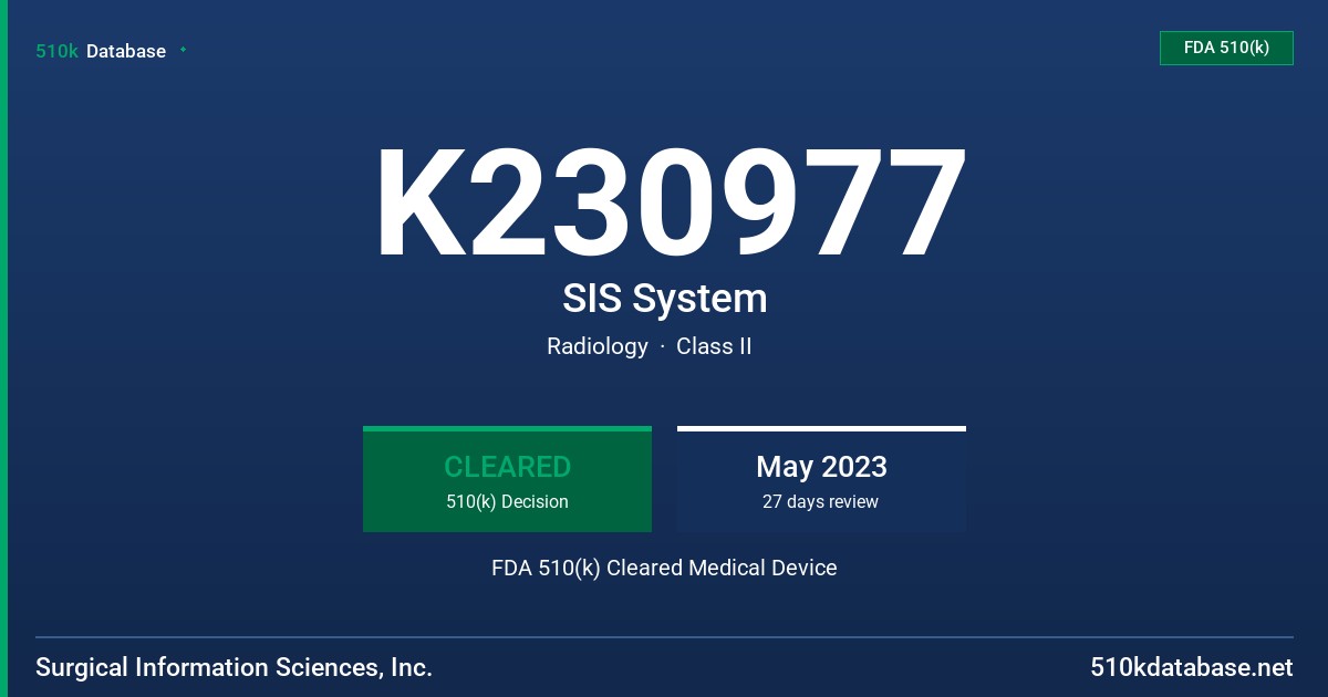 K230977 SIS System FDA 510(k) Cleared Medical Device