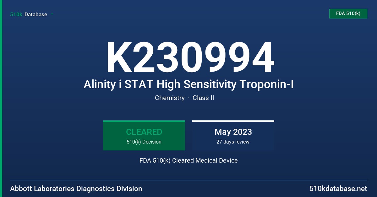 K230994 Alinity i STAT High Sensitivity Troponin-I FDA 510(k) Cleared Medical Device