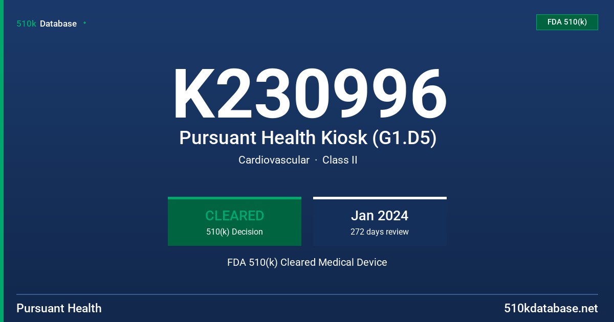K230996 Pursuant Health Kiosk (G1.D5) FDA 510(k) Cleared Medical Device