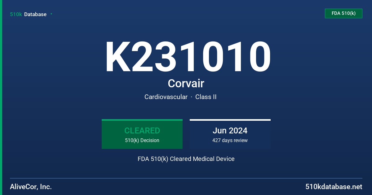K231010 Corvair FDA 510(k) Cleared Medical Device