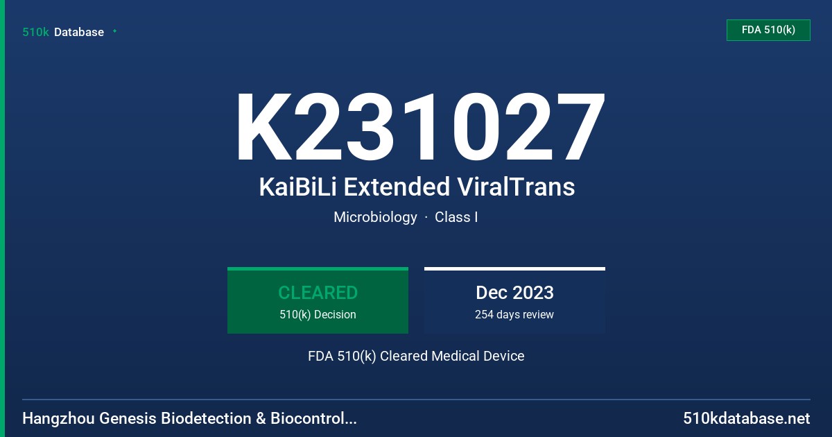K231027 KaiBiLi Extended ViralTrans FDA 510(k) Cleared Medical Device