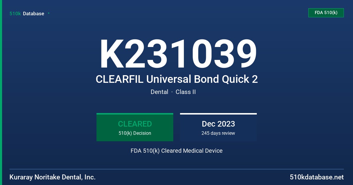 K231039 CLEARFIL Universal Bond Quick 2 FDA 510(k) Cleared Medical Device