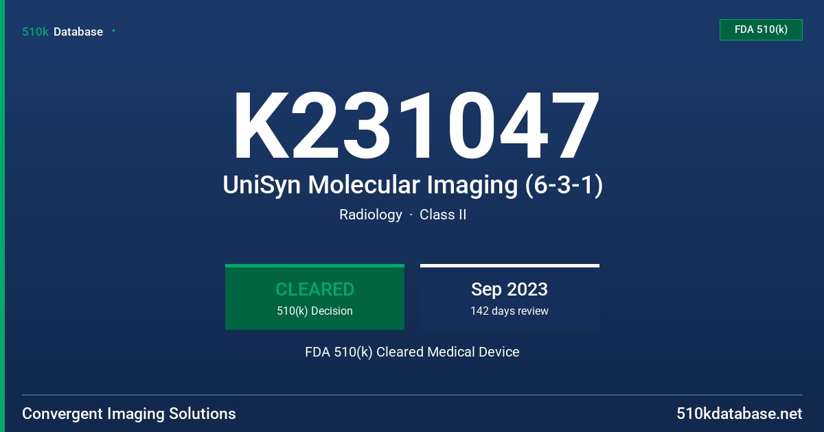 K231047 UniSyn Molecular Imaging (6-3-1) FDA 510(k) Cleared Medical Device