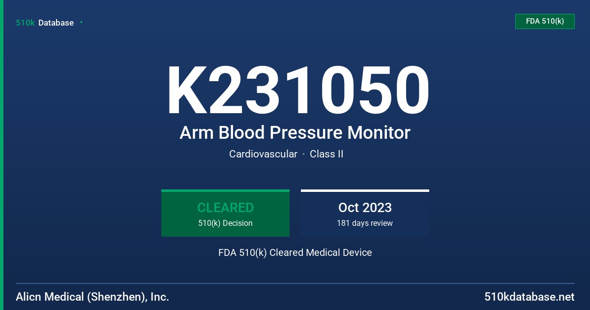 K231050 Arm Blood Pressure Monitor FDA 510(k) Cleared Medical Device