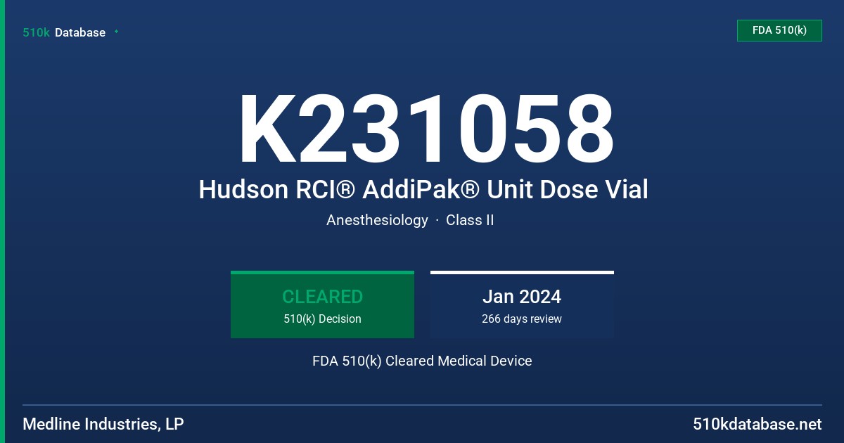 K231058 Hudson RCI® AddiPak® Unit Dose Vial FDA 510(k) Cleared Medical Device
