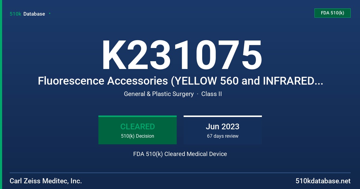 K231075 Fluorescence Accessories (YELLOW 560 and INFRARED 800 with FLOW 800 Option) FDA 510(k) Cleared Medical Device