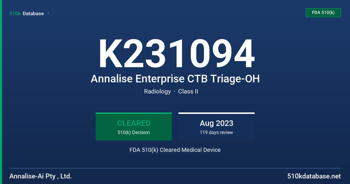 K231094 Annalise Enterprise CTB Triage-OH FDA 510(k) Cleared Medical Device