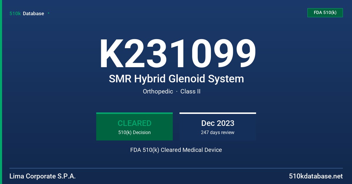 K231099 SMR Hybrid Glenoid System FDA 510(k) Cleared Medical Device