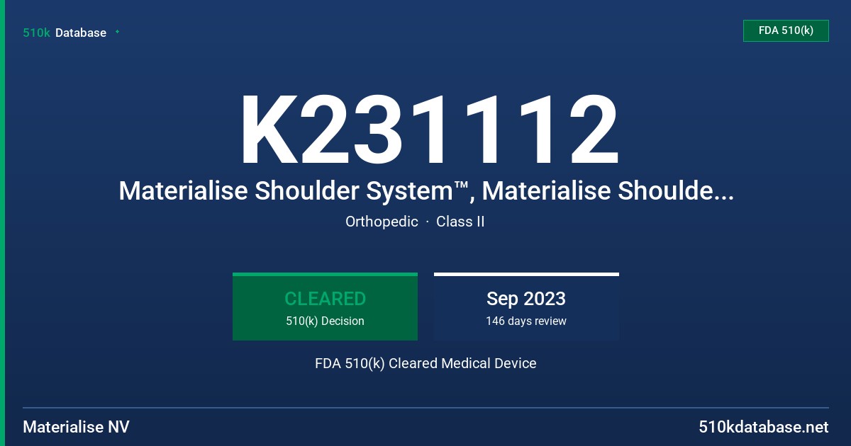 K231112 Materialise Shoulder System™, Materialise Shoulder Guide and Models, SurgiCase Shoulder Planner FDA 510(k) Cleared Medical Device
