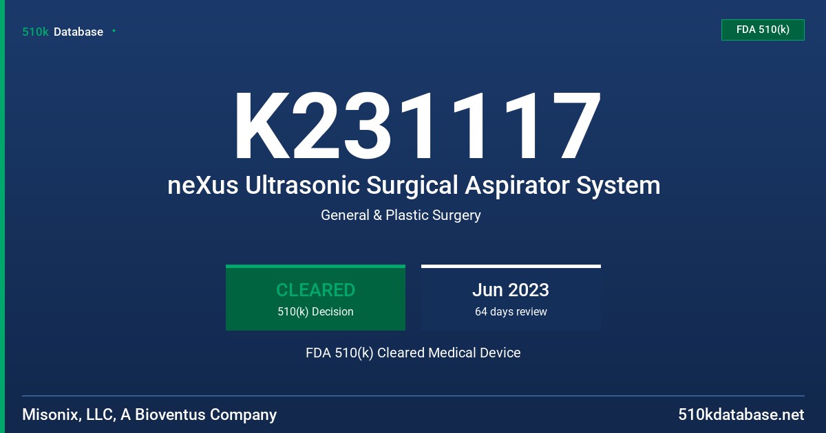 K231117 neXus Ultrasonic Surgical Aspirator System FDA 510(k) Cleared Medical Device