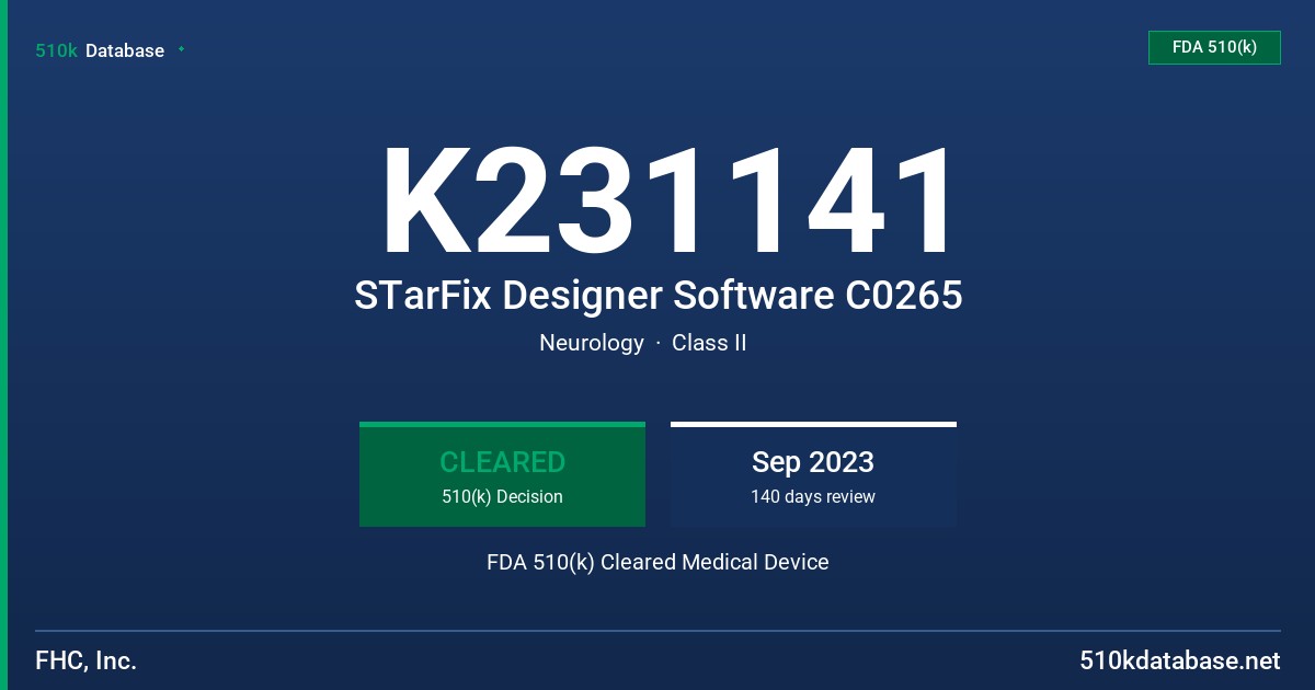 K231141 STarFix Designer Software C0265 FDA 510(k) Cleared Medical Device