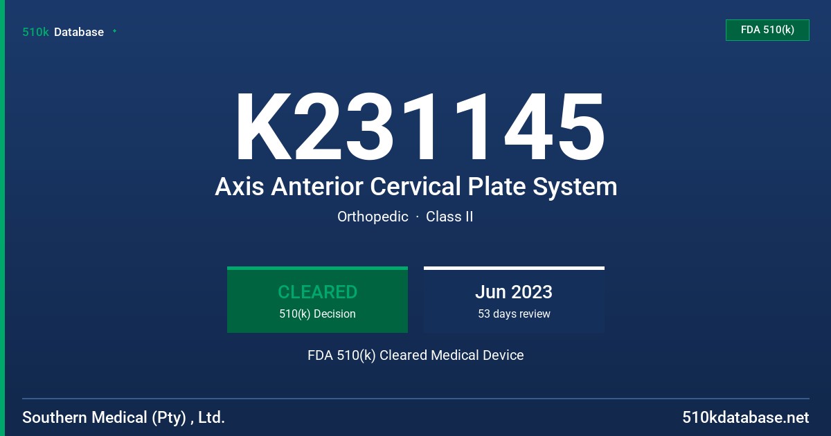 K231145 Axis Anterior Cervical Plate System FDA 510(k) Cleared Medical Device