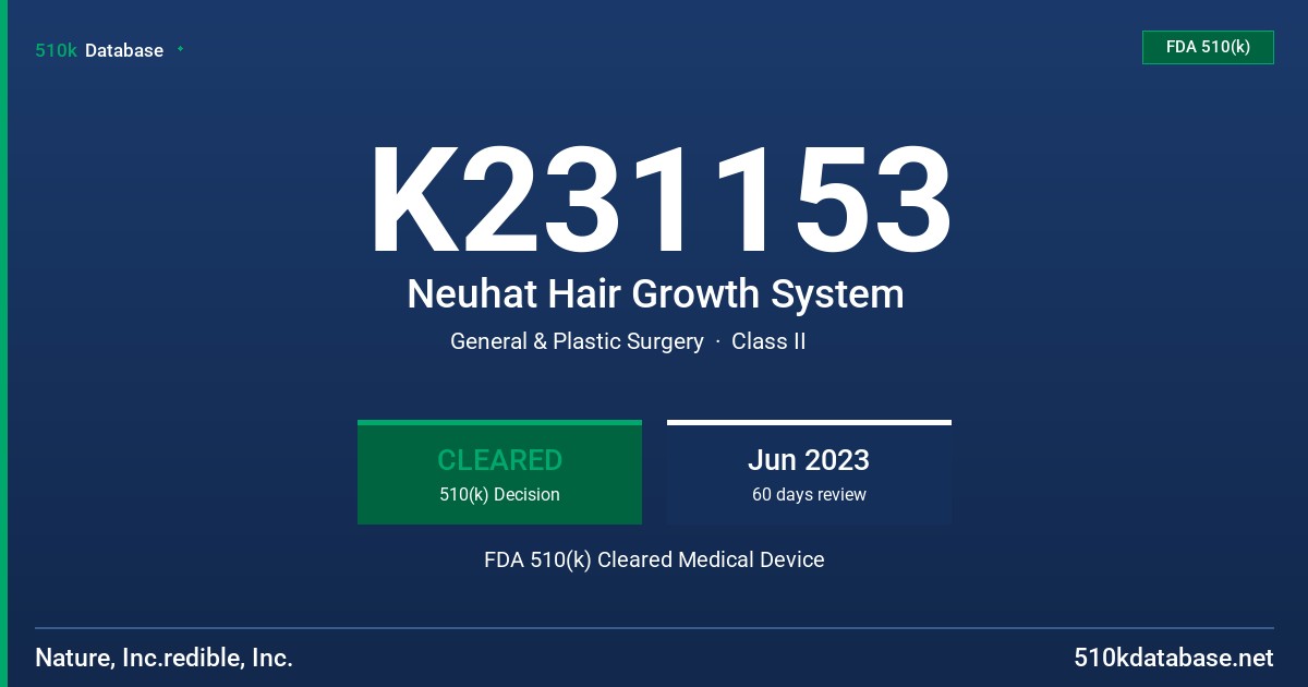 K231153 Neuhat Hair Growth System FDA 510(k) Cleared Medical Device