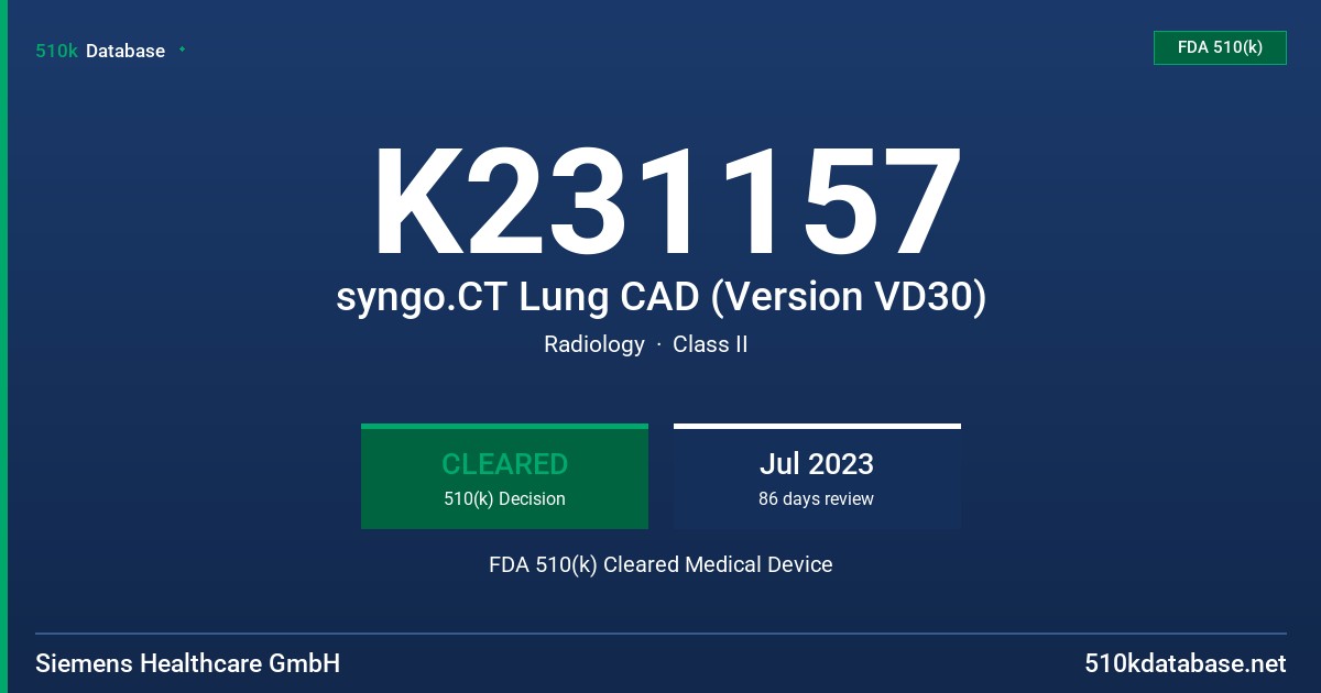 K231157 syngo.CT Lung CAD (Version VD30) FDA 510(k) Cleared Medical Device