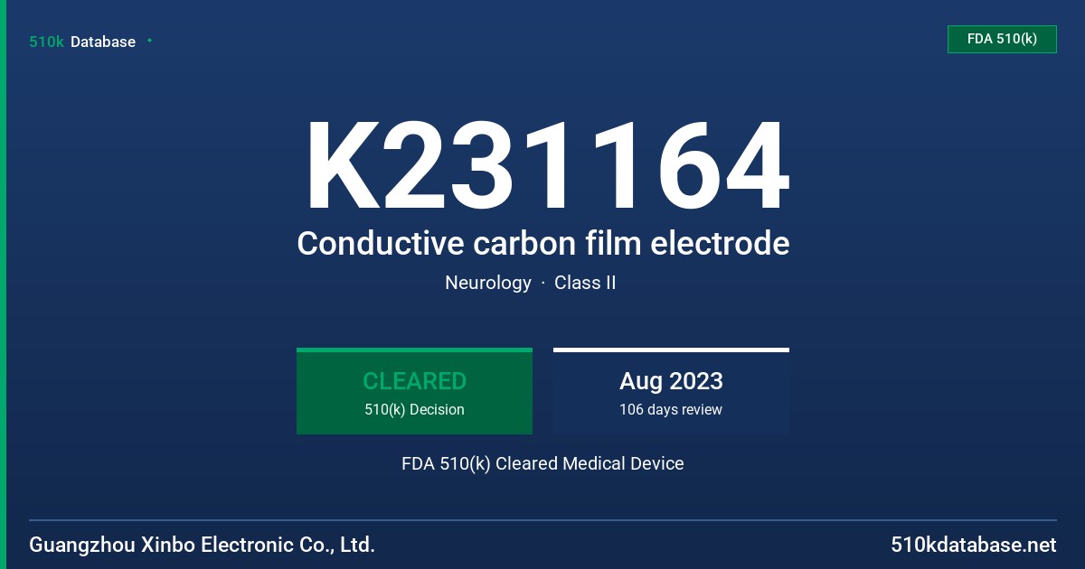 K231164 Conductive carbon film electrode FDA 510(k) Cleared Medical Device