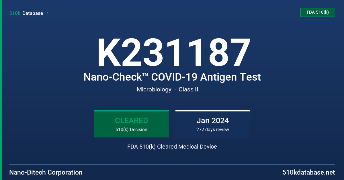 K231187 Nano-Check™ COVID-19 Antigen Test FDA 510(k) Cleared Medical Device