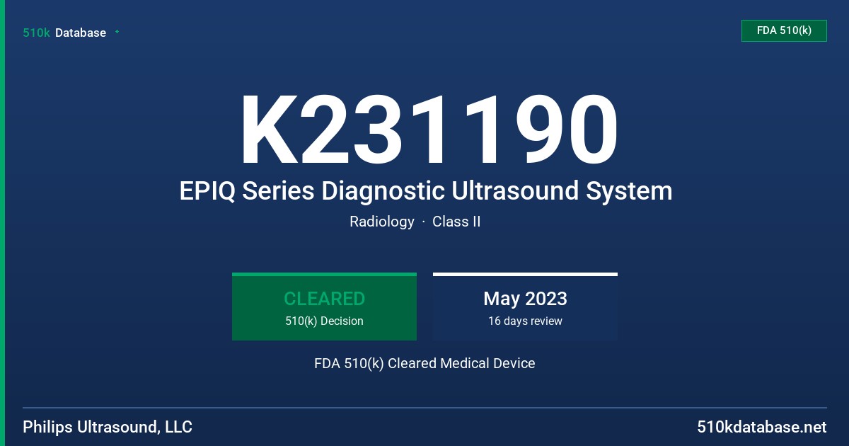 K231190 EPIQ Series Diagnostic Ultrasound System FDA 510(k) Cleared Medical Device