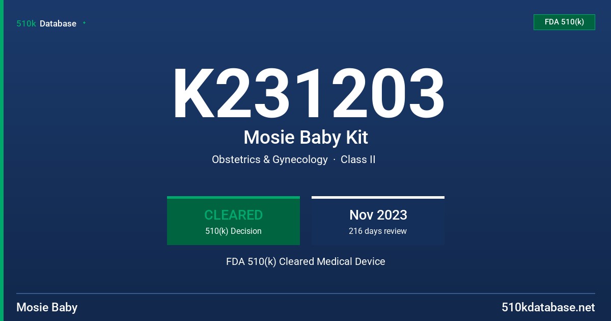 K231203 Mosie Baby Kit FDA 510(k) Cleared Medical Device