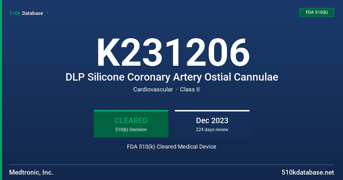 K231206 DLP Silicone Coronary Artery Ostial Cannulae FDA 510(k) Cleared Medical Device