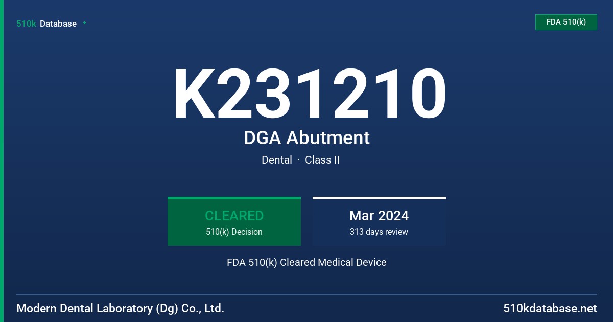 K231210 DGA Abutment FDA 510(k) Cleared Medical Device