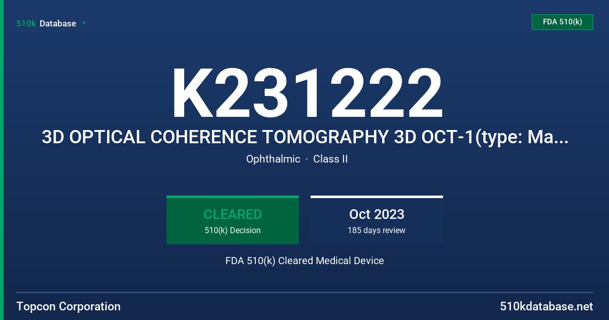 K231222 3D OPTICAL COHERENCE TOMOGRAPHY 3D OCT-1(type: Maestro2) FDA 510(k) Cleared Medical Device