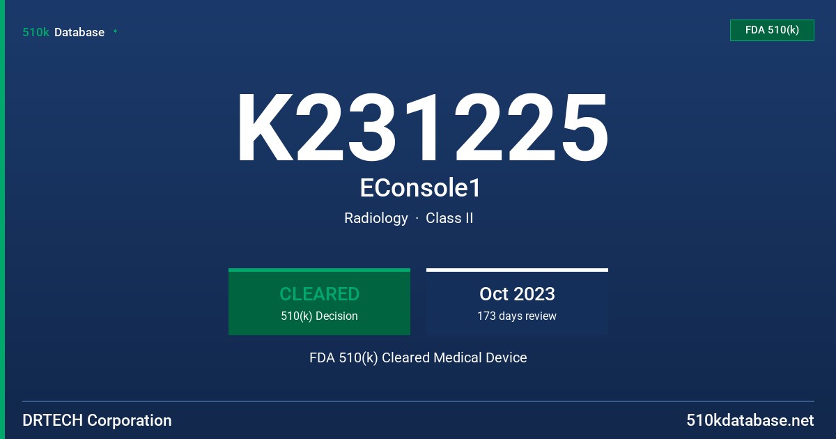 K231225 EConsole1 FDA 510(k) Cleared Medical Device