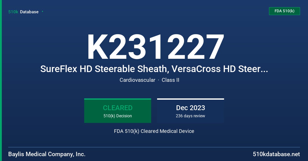 K231227 SureFlex HD Steerable Sheath, VersaCross HD Steerable Sheath FDA 510(k) Cleared Medical Device