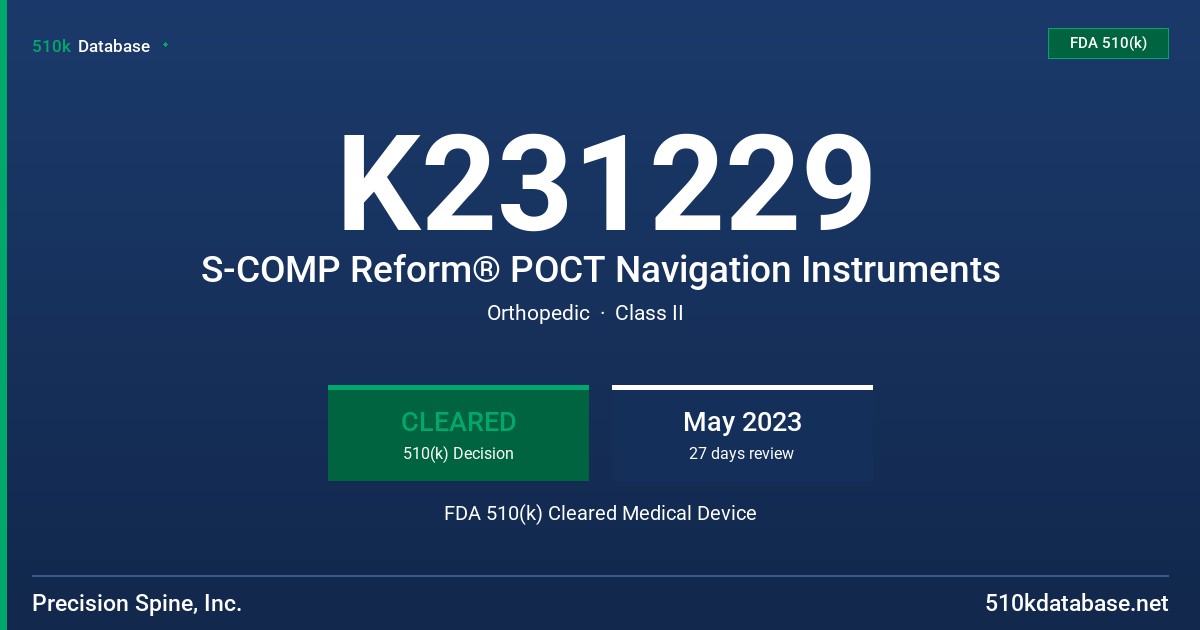K231229 S-COMP Reform® POCT Navigation Instruments FDA 510(k) Cleared Medical Device