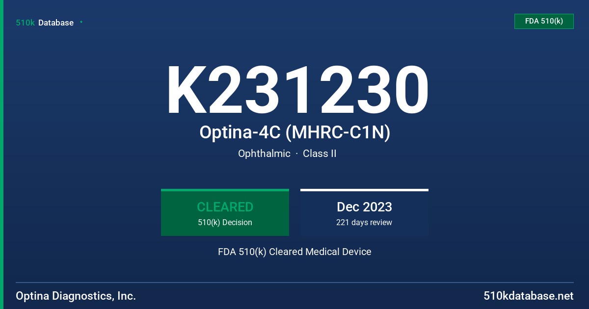 K231230 Optina-4C (MHRC-C1N) FDA 510(k) Cleared Medical Device