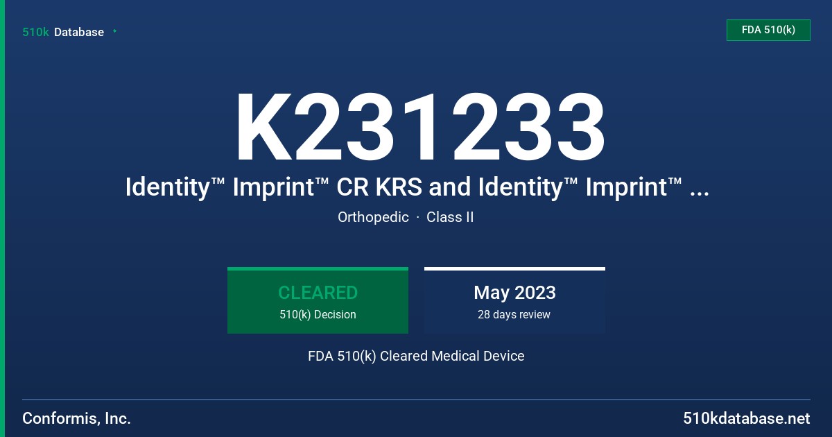 K231233 Identity™ Imprint™ CR KRS and Identity™ Imprint™ PS KRS FDA 510(k) Cleared Medical Device