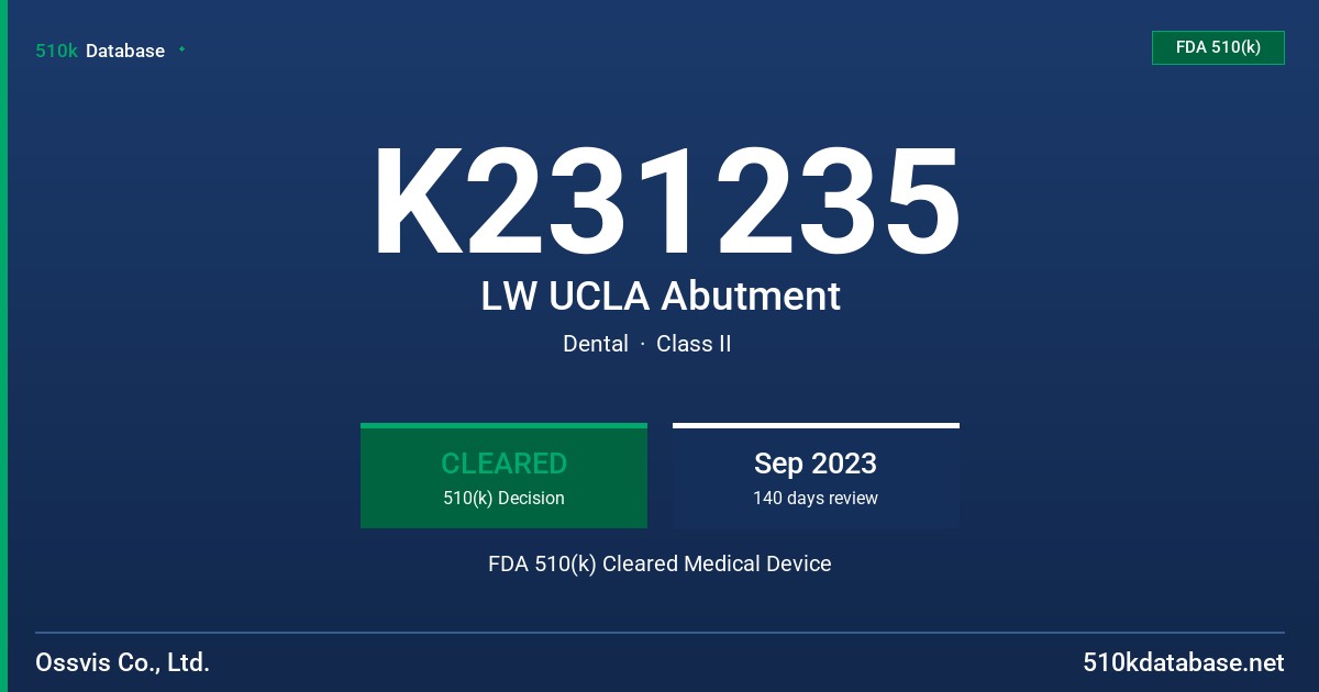 K231235 LW UCLA Abutment FDA 510(k) Cleared Medical Device