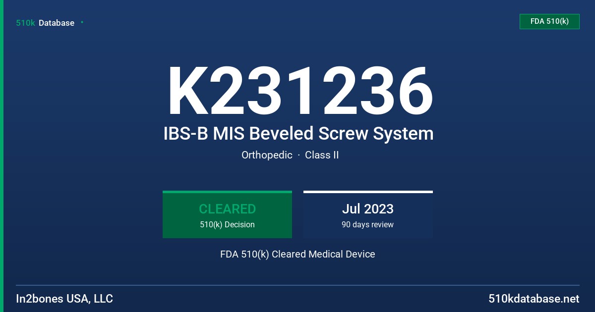 K231236 IBS-B MIS Beveled Screw System FDA 510(k) Cleared Medical Device