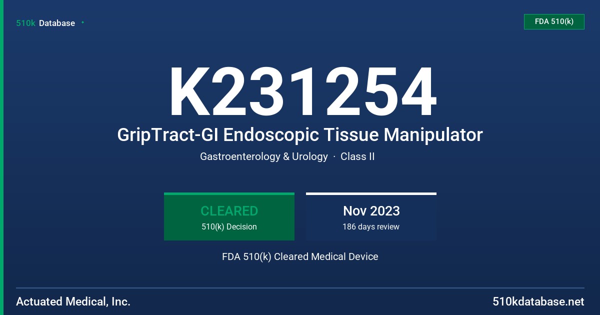 K231254 GripTract-GI Endoscopic Tissue Manipulator FDA 510(k) Cleared Medical Device