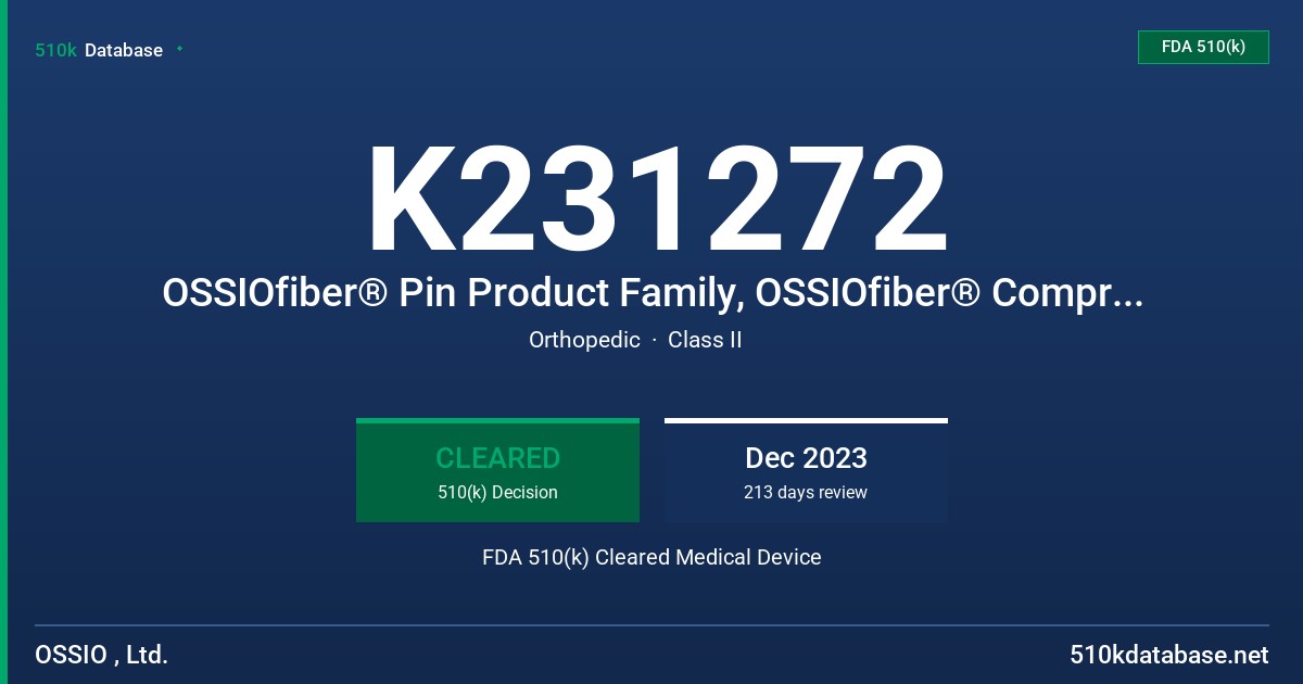 K231272 OSSIOfiber® Pin Product Family, OSSIOfiber® Compression Screw, OSSIOfiber® Trimmable Fixation Nail FDA 510(k) Cleared Medical Device