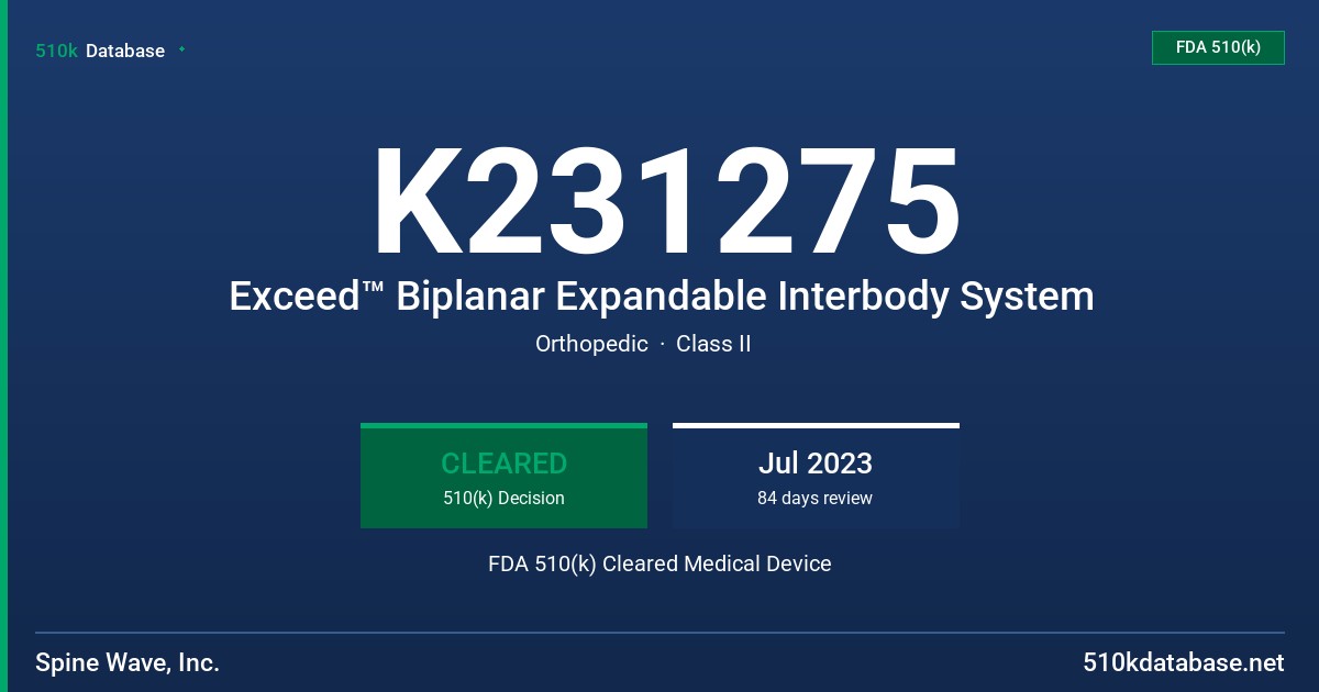 K231275 Exceed™ Biplanar Expandable Interbody System FDA 510(k) Cleared Medical Device