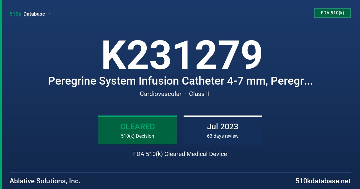 K231279 Peregrine System Infusion Catheter 4-7 mm, Peregrine System Infusion Catheter 3-4 mm FDA 510(k) Cleared Medical Device